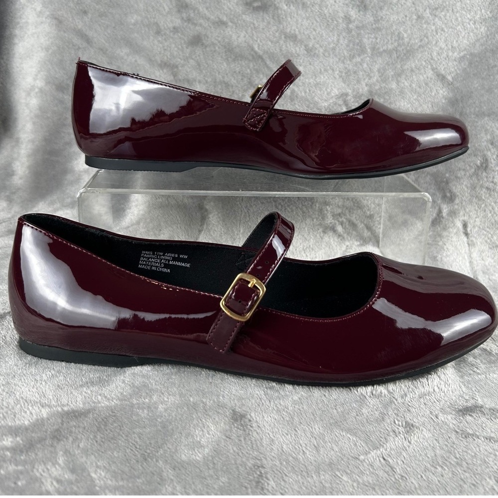 Report Aries Mary Jane Flats Burgundy Patent Wine Wide Width 11W Shoes